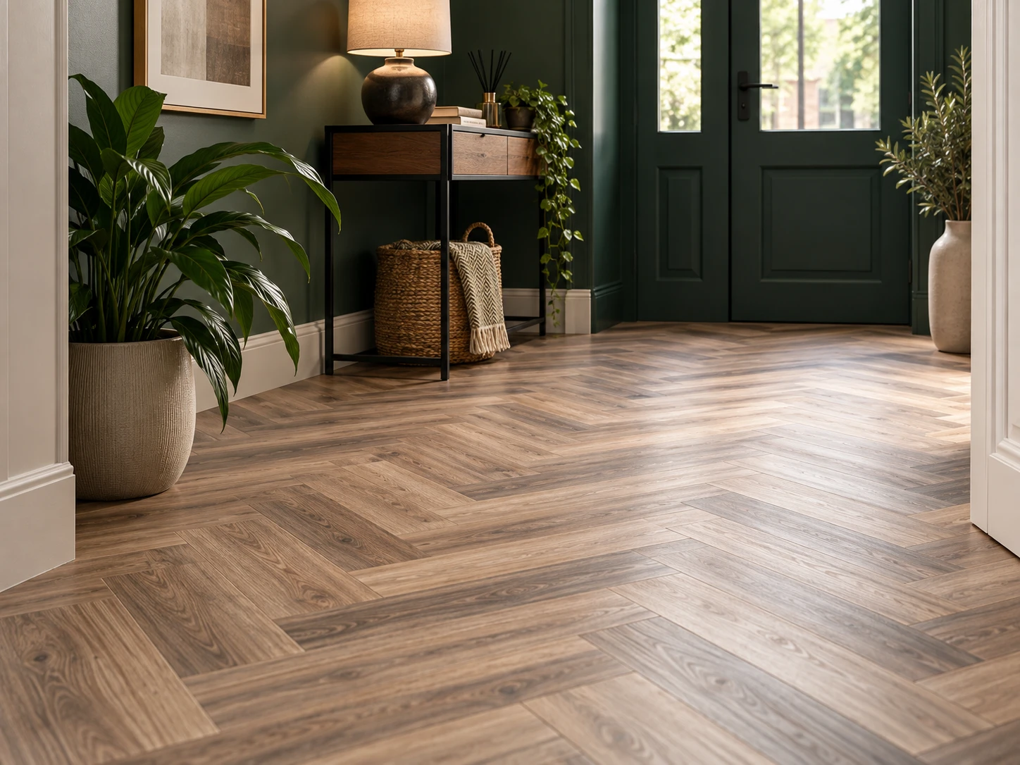Herringbone LVT flooring fitted in a hallway